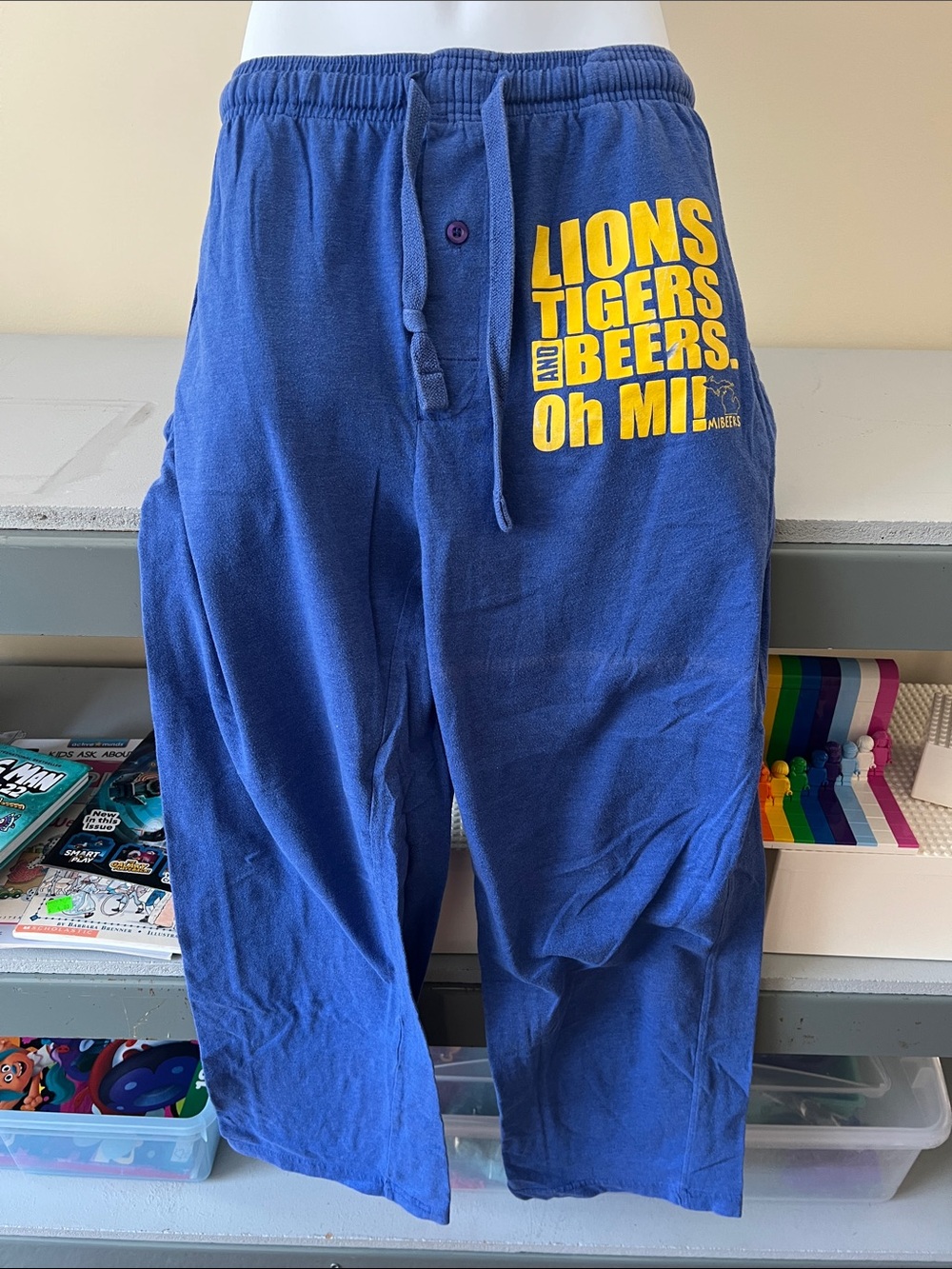 Mens Blue Graphic Lounge Pajama Pants - "Lions Tigers and Beers" Michigan